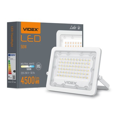 50W LED projektør - 4500lm, IP65, udendørs, hvid/grå