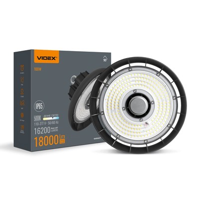 100W LED high bay, 180lm/W - IP65, 5000K, 120 grader, sort, industrilampe