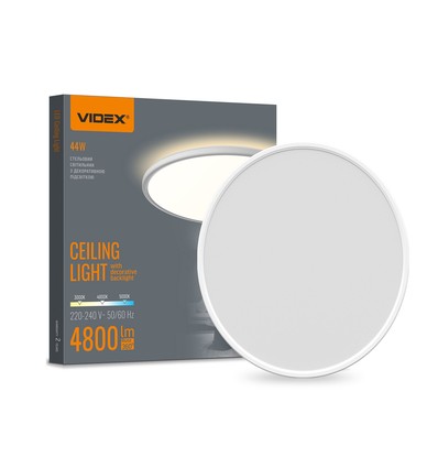 44W LED loftslampe med baggrundslys, CCT - 109lm/W, IP54, Ø50cm, hvid kant, 3 lyskulører