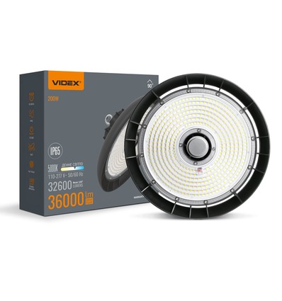 200W LED high bay, 180lm/W - 5000K, IP65, 90 grader, sort kabinet