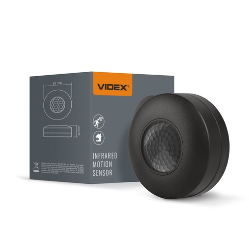 PIR bevægelses- og lyssensor - 360 grader, 8m rækkevidde, IP20, sort, indendørs