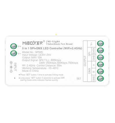 5i1 løbelys DMX+SPI+WIFI strip controller - RF, 12V/24V, RGB+CCT