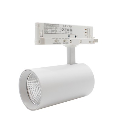 28W 3-faset RA90 CCT justebar skinnespot - 110lm/w, Hvid, Justerbar CCT + lysstyrke, 3200lm, Flicker free