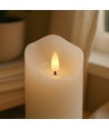 Sæt med 3 stk. LED Bloklys 10cm høj, flammeeffekt, hvid - Ø7,5cm, 10/12,5/15cm høj, virker m. fjernbetj, timer, ægte stearin