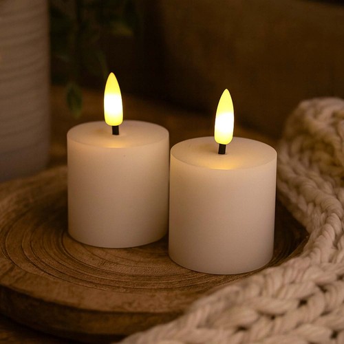 LED Bloklys, 2 stk, flammeeffekt, hvid - 5cm høj, Ø5cm, virker med fjernbetj (ikke inkl.), ægte stearin