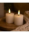 LED Bloklys, 2 stk, flammeeffekt, hvid - 5cm høj, Ø5cm, virker med fjernbetj, ægte stearin