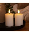 LED Bloklys, 2 stk, flammeeffekt, hvid - 7,5cm høj, Ø5cm, virker med fjernbetj (ikke inkl.), ægte stearin
