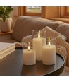 LED Bloklys sæt i glas Ø7,5cm, 3 stk, flammeeffekt - Inkl. fjernbetjening og timer, 10/12,5/15cm høj, ægte stearin