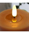 LED Bloklys 10cm høj, smelte-look, flammeeffekt - Ø7,5cm, 10cm høj, virker m. fjernbetj (ikke inkl.), ægte stearin, flot brun