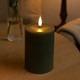LED Bloklys 10cm høj, smelte-look, flammeeffekt - Ø7,5cm, 10cm høj, virker m. fjernbetj (ikke inkl.), ægte stearin, Dyb grøn