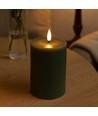 LED Bloklys 10cm høj, smelte-look, flammeeffekt - Ø7,5cm, 10cm høj, virker m. fjernbetj (ikke inkl.), ægte stearin, Dyb grøn