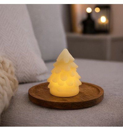 LED Juletræ lys, blinkende flammeeffekt, hvid - Højde 9cm, Ø6,5cm, ægte stearin