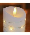 LED Bloklys 3 stk sæt med lyskæde, flammeeffekt - Ø7,5cm, 10/12,5/15cm høj, inkl. fjernbetj, timer, ægte stearin