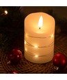 LED Bloklys med lyskæde, 10cm høj, flammeeffekt - Ø7,5cm, 10cm høj, virker m. fjernbetj (ikke inkl.), ægte stearin