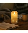 LED Bloklys med lyskæde, 12,5cm høj, flammeeffekt - Ø7,5cm, 12,5cm høj, virker m. fjernbetj (ikke inkl.), ægte stearin