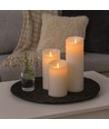 LED Bloklys XL, 3 stk, Ø10cm, 17,5/22,5/30cm høj, bevægelig flamme, hvid - Inkl. fjernbetjening og timer, ægte stearin