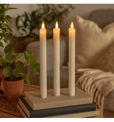 3-pak hvide LED stearinlys, flammeeffekt - Ø2,2cm, Højde: 24,5cm, kronelys, inkl. fjernb., timer