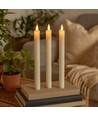3-pak hvide LED stearinlys, flammeeffekt - Ø2,2cm, Højde: 24,5cm, kronelys, inkl. fjernb., timer