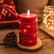 LED Bloklys med lyskæde, 12,5cm høj, flammeeffekt - Ø7,5cm, 10cm høj, virker m. fjernbetj (ikke inkl.), ægte stearin, rød