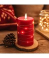LED Bloklys med lyskæde, 12,5cm høj, flammeeffekt - Ø7,5cm, 10cm høj, virker m. fjernbetj, ægte stearin, rød