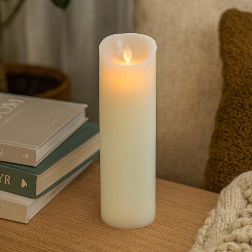 LED XL Bloklys 30cm høj, flammeeffekt, hvid - Ø10cm, 30cm høj, virker m. fjernbetj (ikke inkl.), timer, ægte stearin