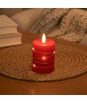 LED Bloklys med lyskæde, 10cm høj, flammeeffekt - Ø7,5cm, 10cm høj, virker m. fjernbetj (ikke inkl.), ægte stearin, rød