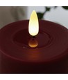 LED Bloklys 12,5cm høj, smelte-look, flammeeffekt - Ø7,5cm, 12,5cm høj, virker med fjernbetj, ægte stearin, bordeauxrød