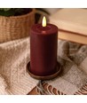 LED Bloklys 12,5cm høj, smelte-look, flammeeffekt - Ø7,5cm, 12,5cm høj, virker med fjernbetj, ægte stearin, bordeauxrød