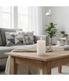 LED Bloklys 12,5cm høj, smelte-look, flammeeffekt - Ø7,5cm, 12,5cm høj, virker m. fjernbetj (ikke inkl.), timer, ægte stearin