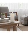 LED Bloklys 15cm høj, smelte-look, flammeeffekt - Ø7,5cm, 15cm høj, virker m. fjernbetj (ikke inkl.), timer, ægte stearin
