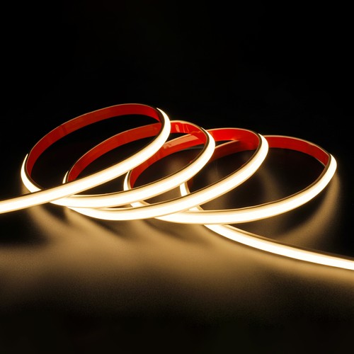 5m 230V vandtæt slim COB strip - tape på bagsiden, 9W/m, IP67, 296 LED/m, op til 50m