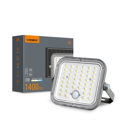 20W LED solcelle projektør med sensor - 1400lm, IP65, 5000K, grå, udendørs