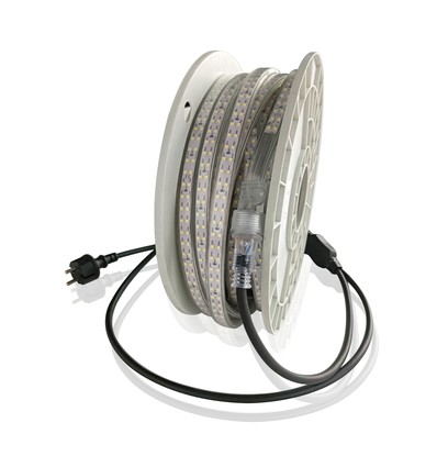 25m LEDlife arbejdslys LED strip på tromle - 230V, IP68, 168 LED/m, 9W/m, 1200 lm/m