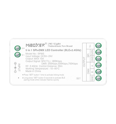 5i1 løbelys Bluetooth+DMX strip controller - RF, 12V/24V, RGB+CCT