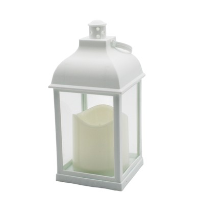 LED lanterne - Hvid, firkantet, batteri, IP54 indendørs/udendørs