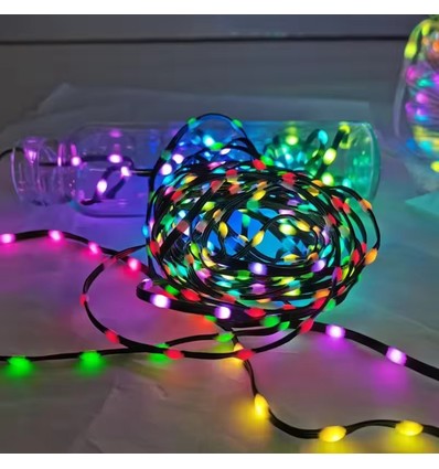 5m RGBIC LED lyskæde - 5V USB, 50 LED, grøn ledning, fjernbetjening + bluetooth