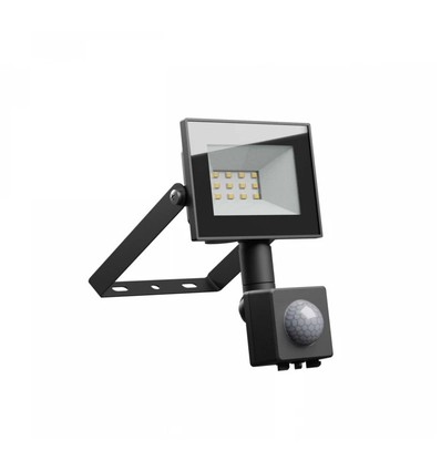 10W projektør med sensor - IP44, Sort, arbejdslampe, PIR sensor