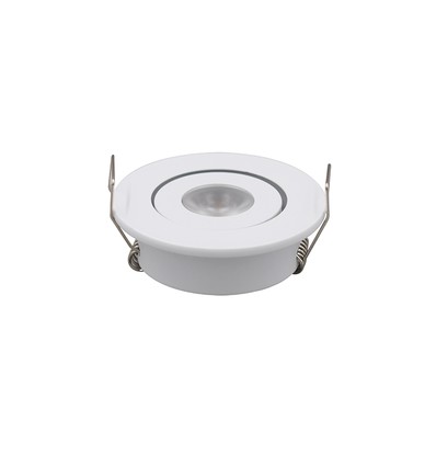 1W Ø5,2cm indbygningsspot dæmpbar - 12V/24V, Hul: Ø4,2 cm, Mål: Ø5,2 cm, 2,2 cm høj, hvid