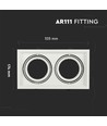 Dobbelt AR111 indbygningsspot - Hvid, 174x325mm, IP20, uden lyskilde