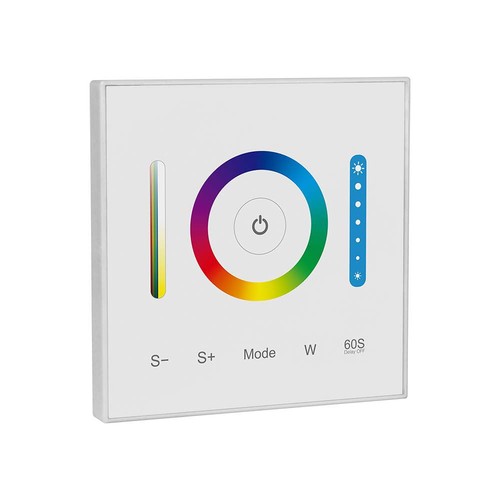 3-i-1 vægcontroller til RGB / RGBW / RGB+CCT - 12V-24V, RF 2.4GHz, 86x86mm, hvid, touch panel