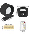 4,5W Genopladelig væglampe CCT - IP20, Rund, Mat sort, 360° roterbar, inkl. lyskilde og fjernbetjening