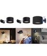 4,5W Genopladelig væglampe CCT - IP20, Rund, Mat sort, 360° roterbar, inkl. lyskilde og fjernbetjening