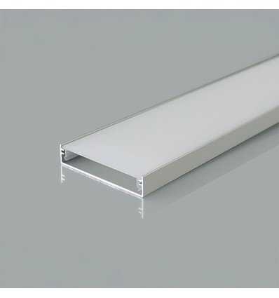 2m Alu profil til LED strips - 50x10 mm, sølv, mat cover, til brede strips op til 48mm