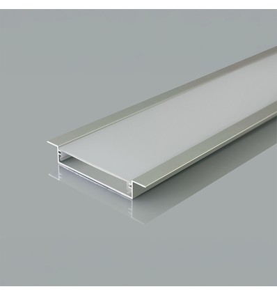 2m indbygningsprofil til LED strips - Sølv aluminium, inkl. cover, til strips op til 48,2mm, IP20