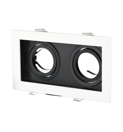 Dobbelt GU10 indbygningsspot - Firkantet, hvid/sort, aluminium, uden lyskilde