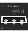 3xGU10 indbygningsspot, firkantet - Hvid/Sort, aluminium, uden lyskilde, hul: Ø256x85mm, mål: 270x100mm