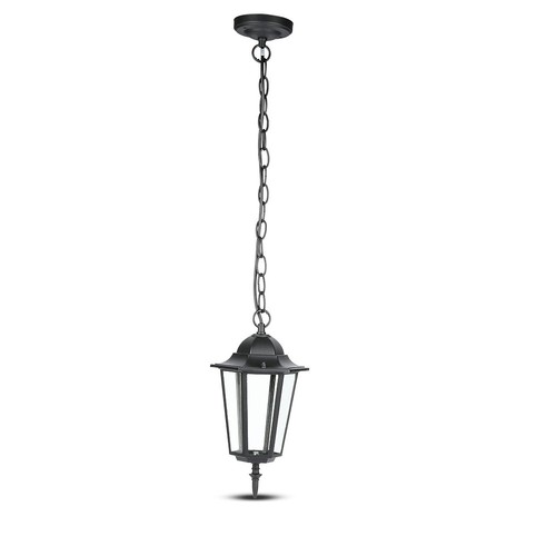 E27 loftlampe, mat sort - IP44, aluminium og glas, max 60W, 17x17x84cm, uden lyskilde
