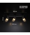 18W LED designer loftslampe med 3 spots - 2160lm, 3000K, mat sort, justerbar, inkl. lyskilde
