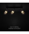 18W LED designer loftslampe med 3 spots - 2160lm, 3000K, mat sort, justerbar, inkl. lyskilde