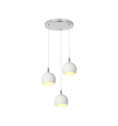 3x10W LED designer pendellampe - 3600lm, 3000K, børstet nikkel, hvid finish